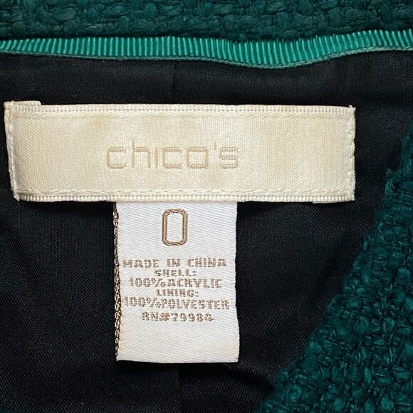 Chicos Tweed Jacket Women's Size 0 Green Long Sleeve Lined Gold Button Front - Picture 5 of 16
